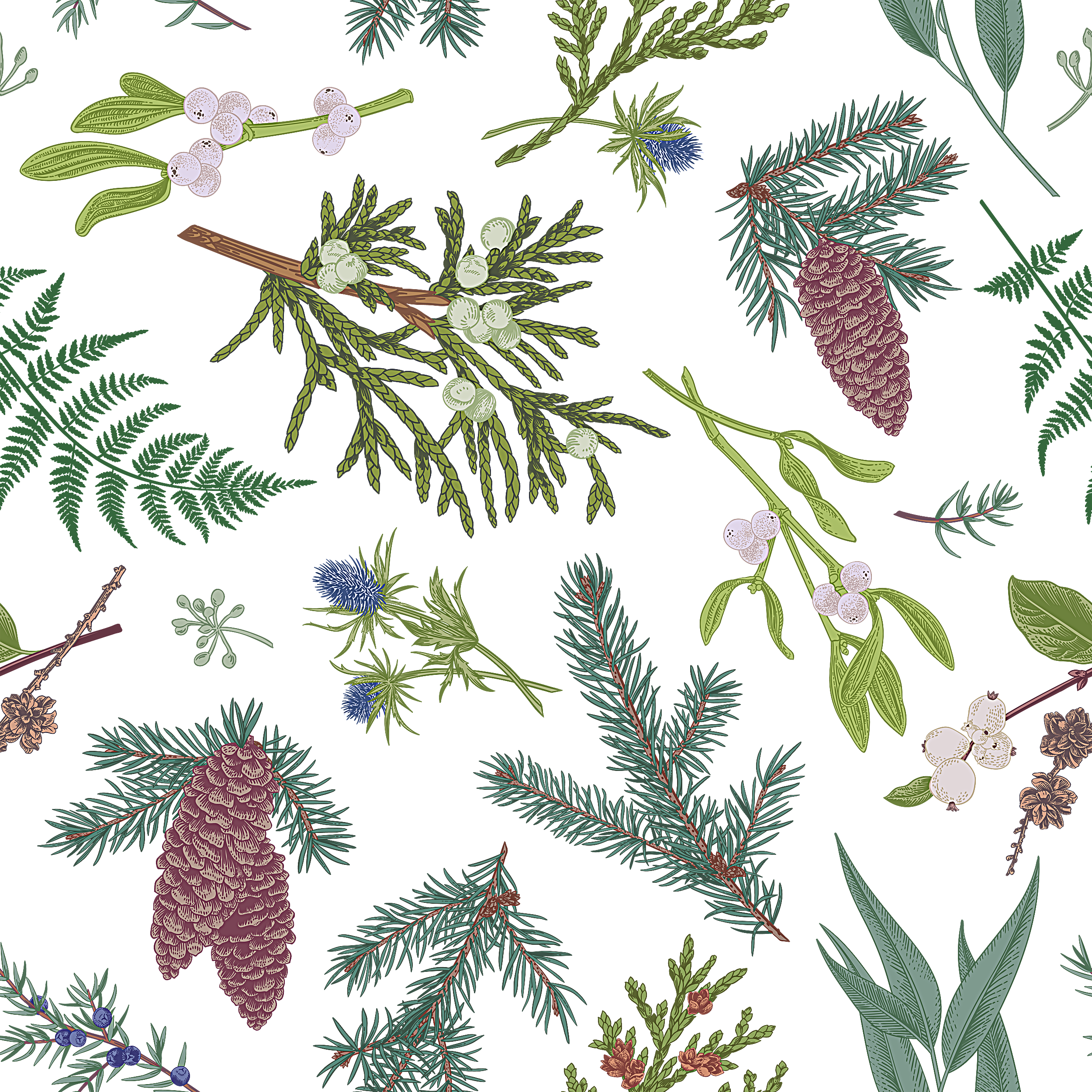 Christmas Seamless Botanical Pattern.